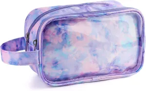 Kids Toiletry Bag for Girls, Travel Clear Toiletry Bag for Little Young Girls Cosmetic Bag Makeup Bag Waterproof Hanging Toddler Wash Bag, Purple Tie Dye