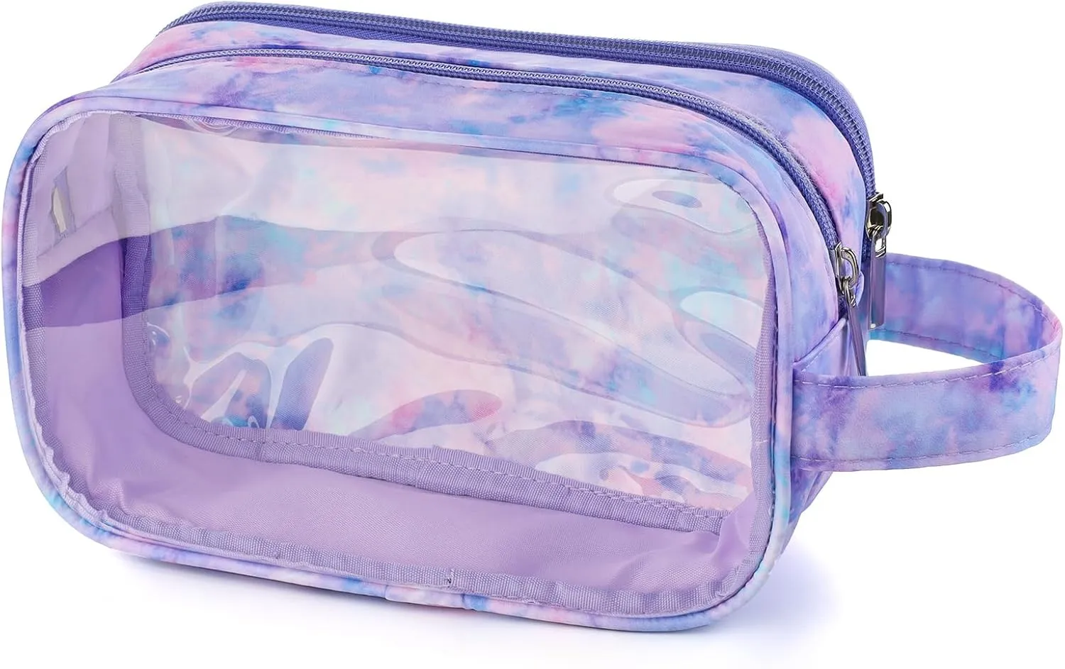 Kids Toiletry Bag for Girls, Travel Clear Toiletry Bag for Little Young Girls Cosmetic Bag Makeup Bag Waterproof Hanging Toddler Wash Bag, Purple Tie Dye