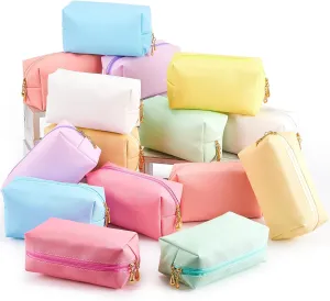 Kigeli 15 Pcs Aesthetic Makeup Bags PU Leather Cosmetic Pouches Waterproof Plain Toiletry Bags Makeup Pouches Bulk for Women Party Gift Travel Storage Organizer(Vivid Color)