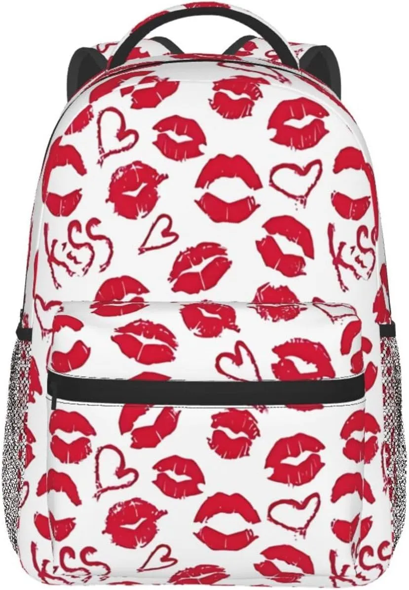 kiss Hot Red Nice Lips Backpack Casual Laptop Backpack Lightweight Double Shoulder Bag Travel Daypack For Women Men