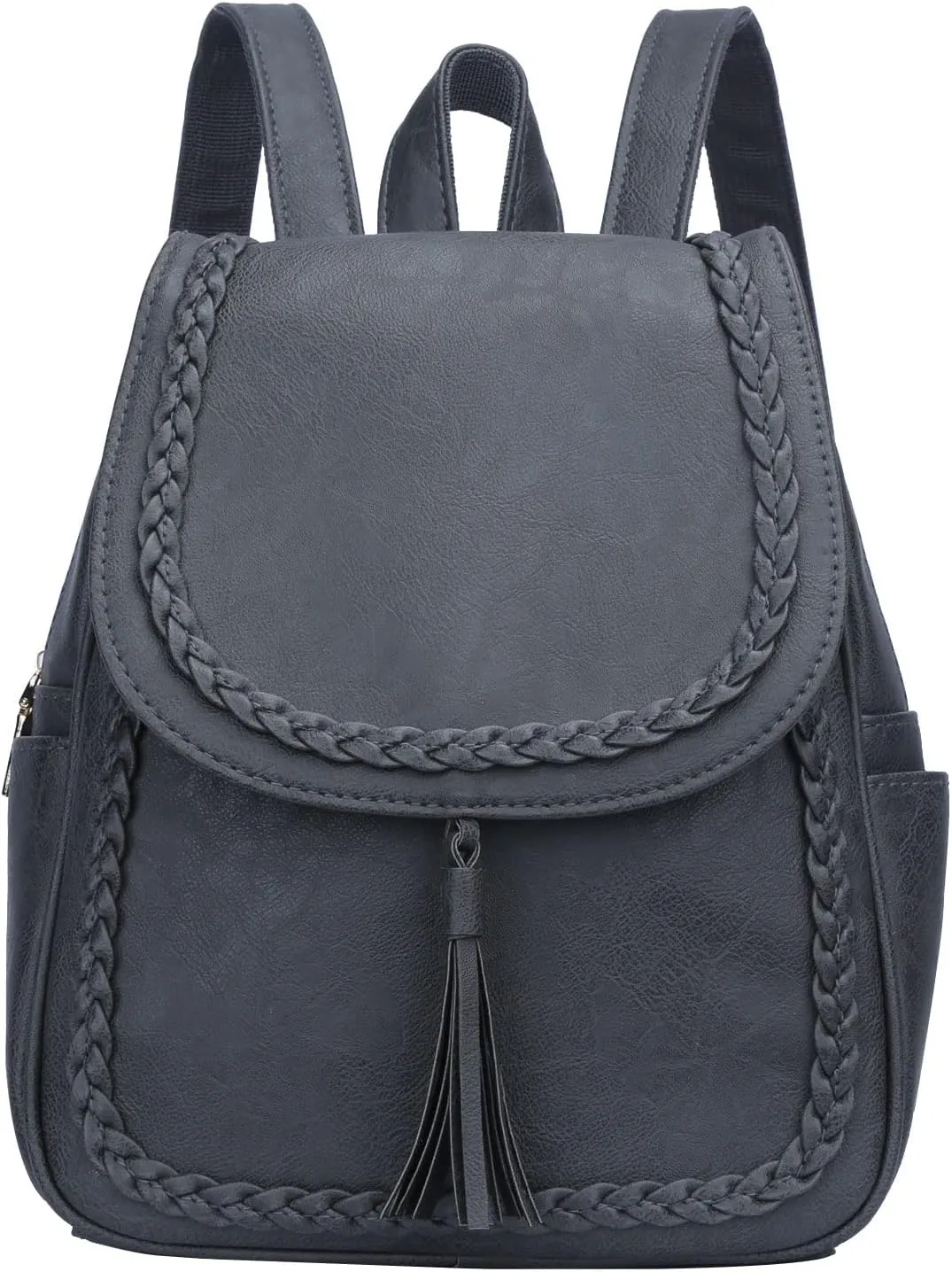 KKXIU Fashion Small Synthetic Leather Backpack Purse For Women and Ladies with Tassel (Grey)