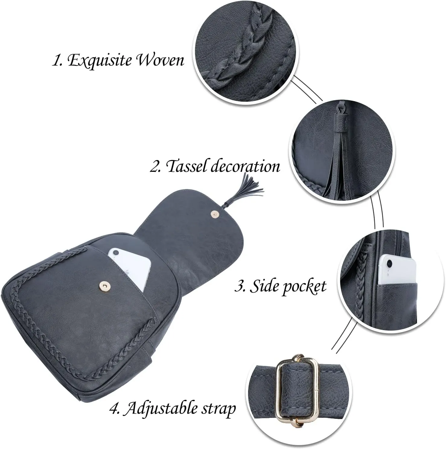 KKXIU Fashion Small Synthetic Leather Backpack Purse For Women and Ladies with Tassel (Grey)