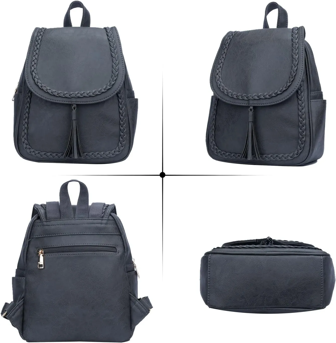 KKXIU Fashion Small Synthetic Leather Backpack Purse For Women and Ladies with Tassel (Grey)