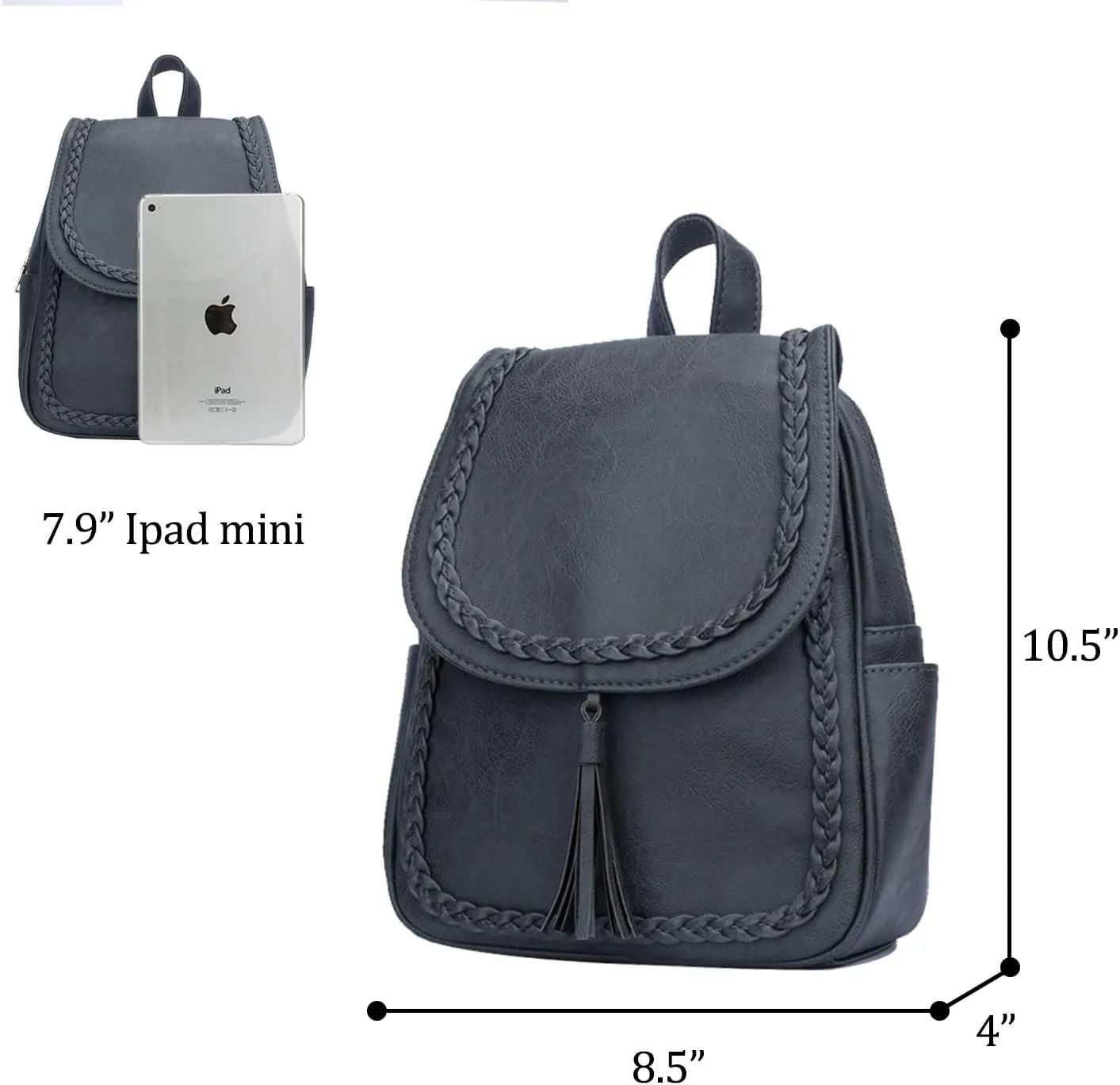 KKXIU Fashion Small Synthetic Leather Backpack Purse For Women and Ladies with Tassel (Grey)