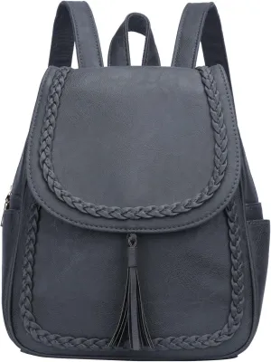 KKXIU Fashion Small Synthetic Leather Backpack Purse For Women and Ladies with Tassel (Grey)