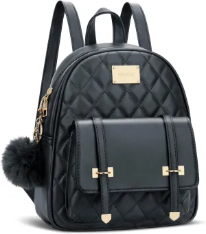 KKXIU Girls Small Backpack Purse Vegan Leather Quilted Mini Daypack for Women Trendy Bookbag (Black)