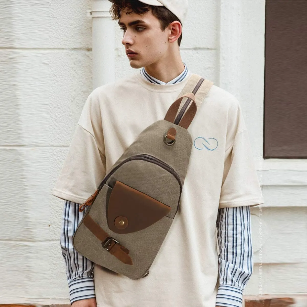 KL928 Canvas Sling Bag Crossbody Backpack Shoulder Casual Rucksack for Men Women