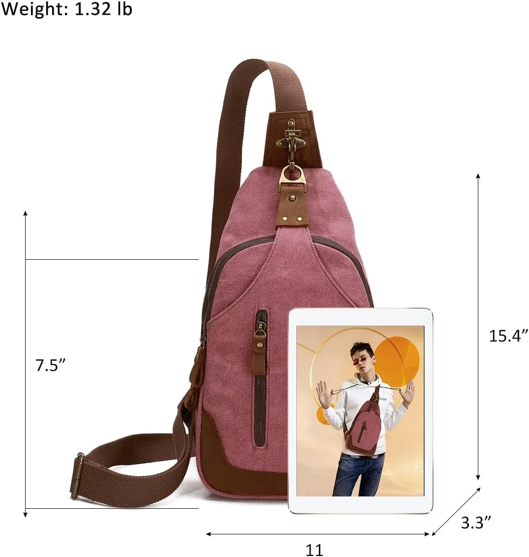 KL928 Canvas Sling Bag Crossbody Backpack Shoulder Casual Rucksack for Men Women