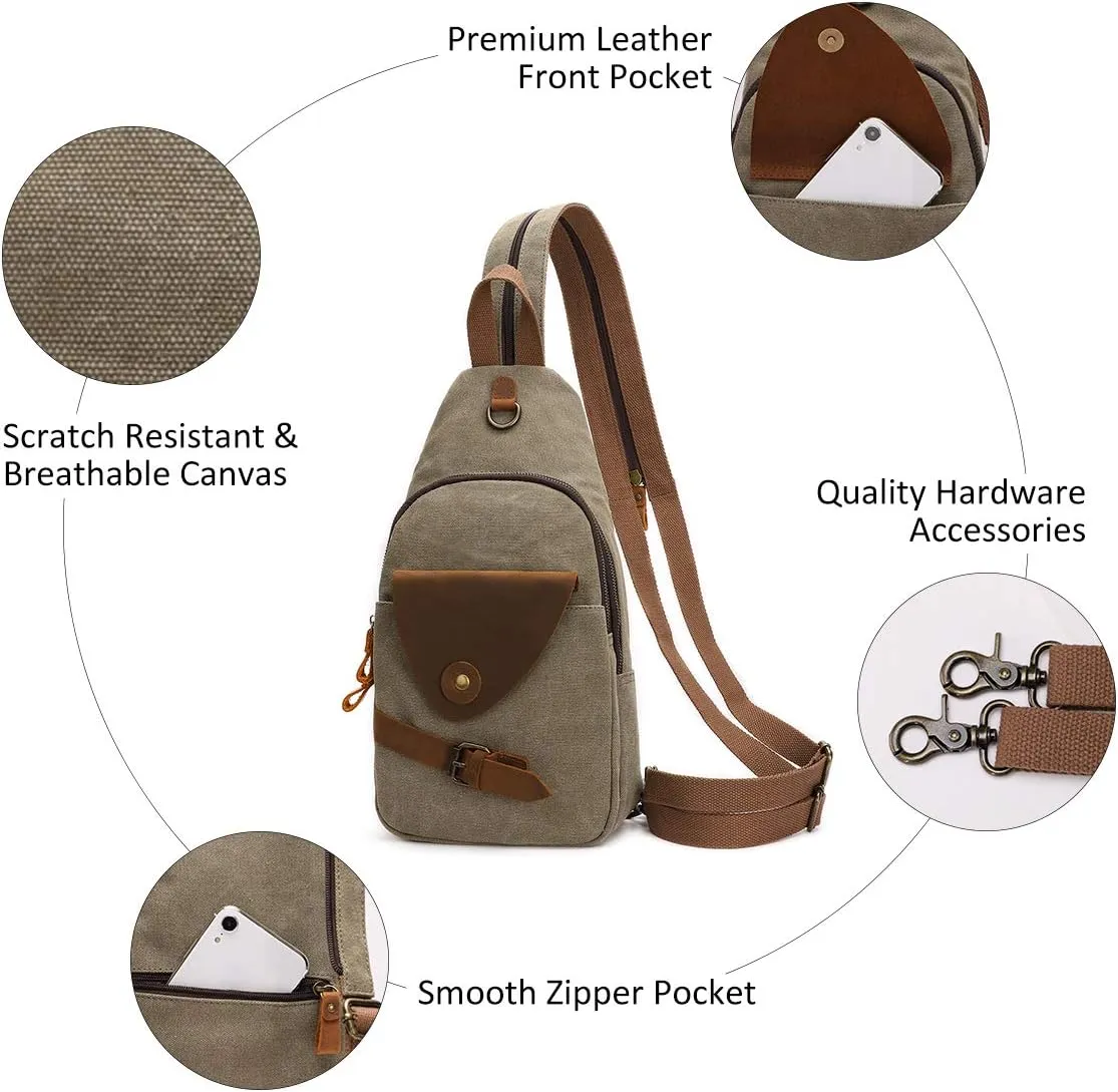 KL928 Canvas Sling Bag Crossbody Backpack Shoulder Casual Rucksack for Men Women