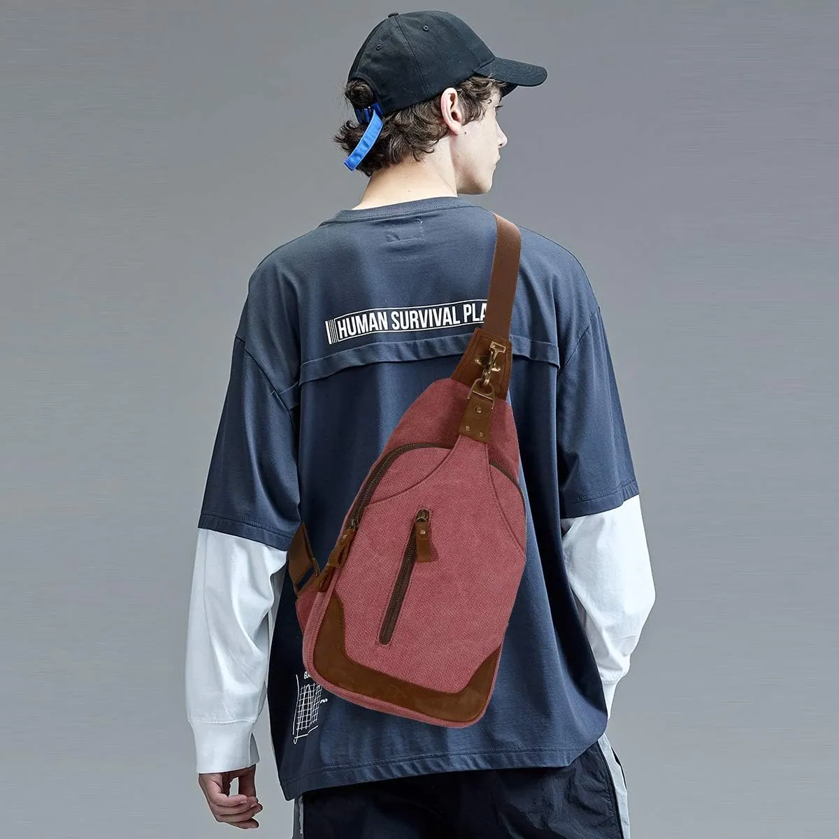 KL928 Canvas Sling Bag Crossbody Backpack Shoulder Casual Rucksack for Men Women