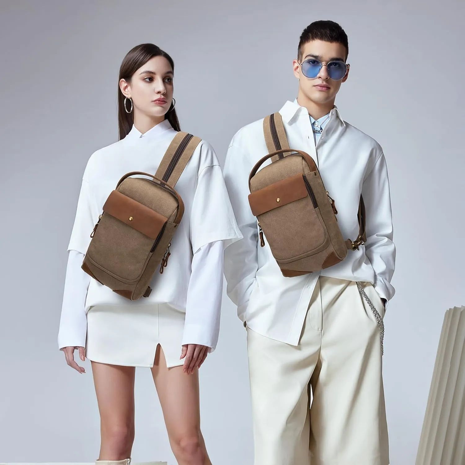 KL928 Canvas Sling Bag Crossbody Backpack Sling Backpack Shoulder Bag Casual Daypacks for Men Women