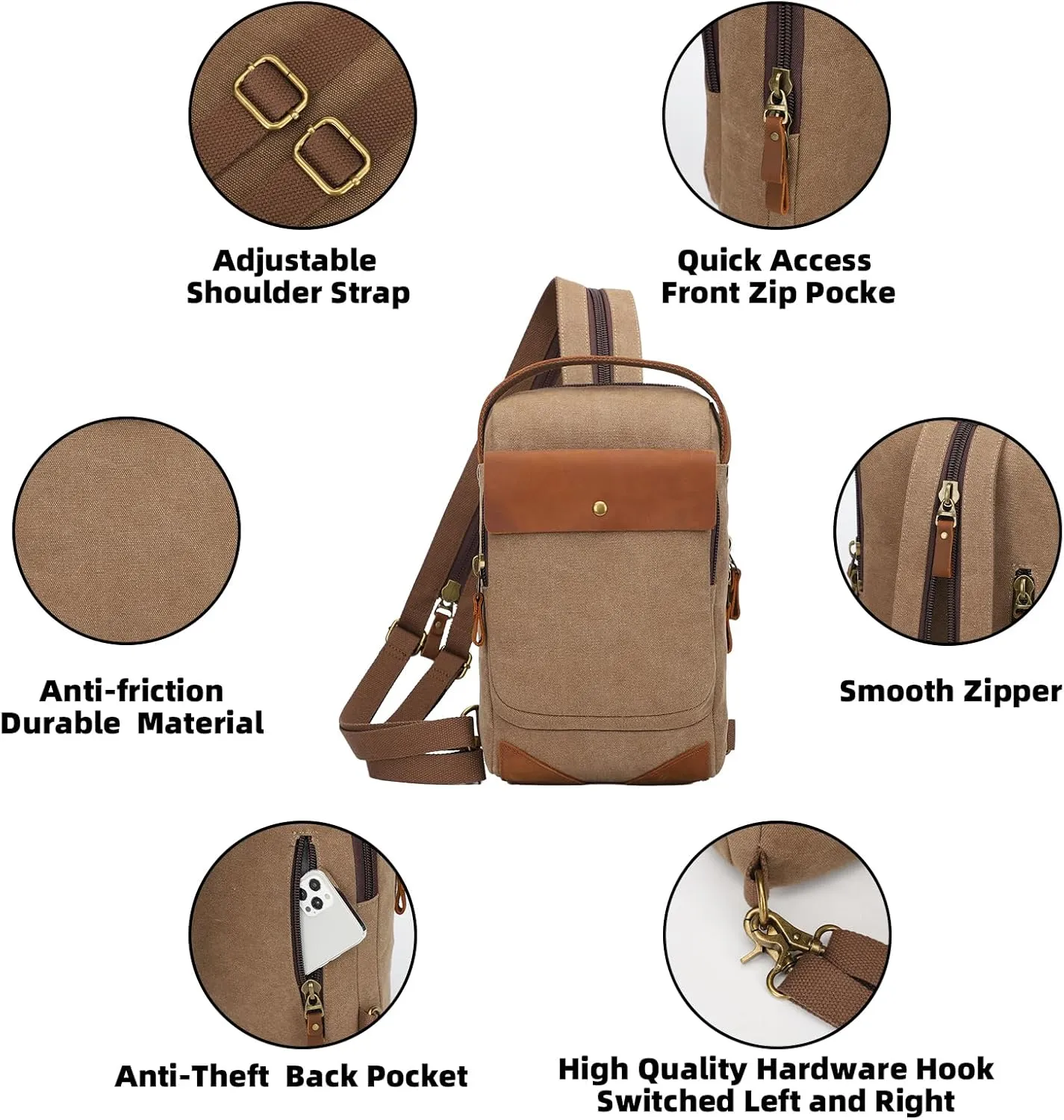 KL928 Canvas Sling Bag Crossbody Backpack Sling Backpack Shoulder Bag Casual Daypacks for Men Women