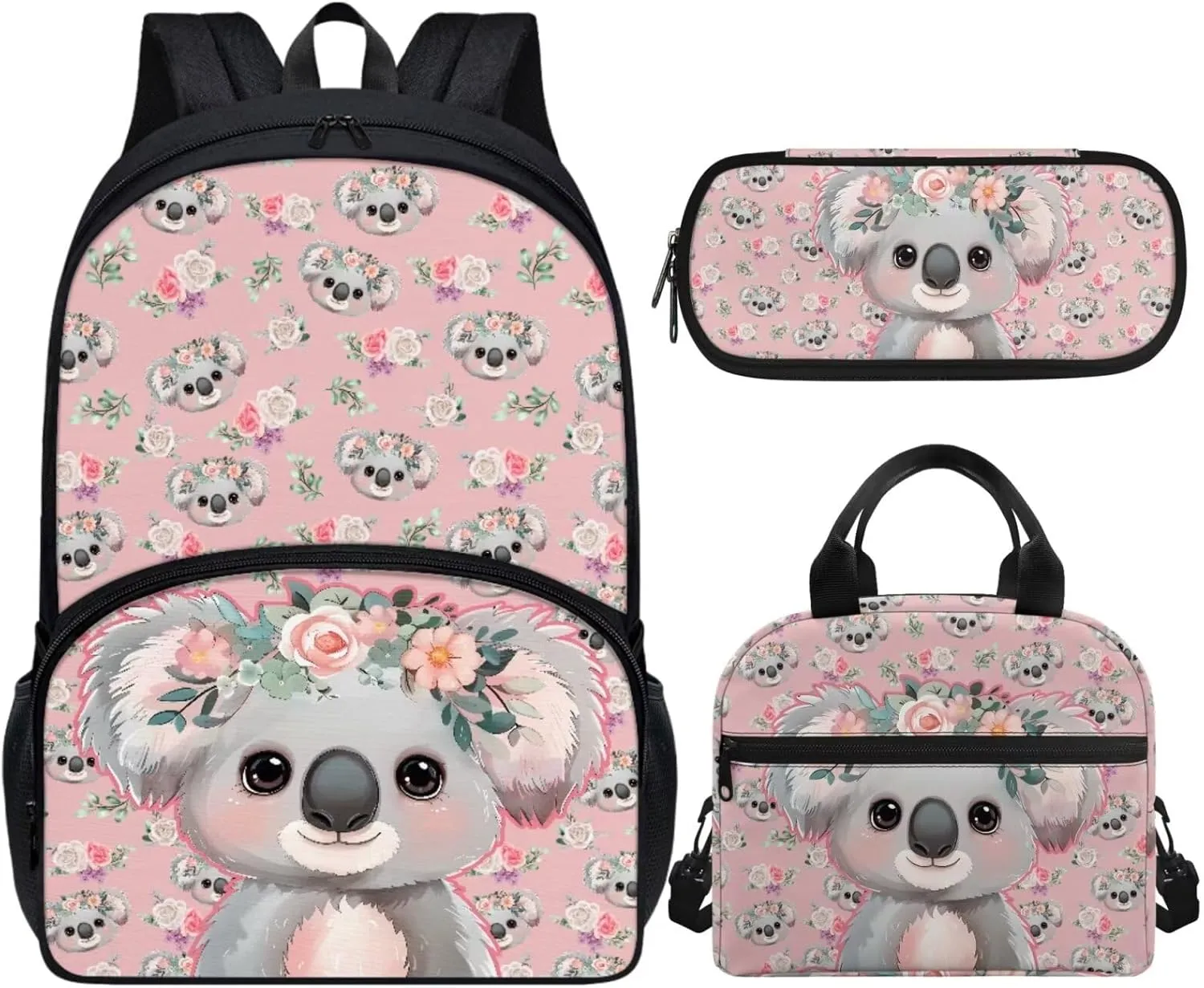 Koala Backpack for School Girls 5th Grade Cute Bookbag Set with Lunch Box and Pencil Case Elementary School Bag Lightweight Casual Back Pack Travel Daypack Bags