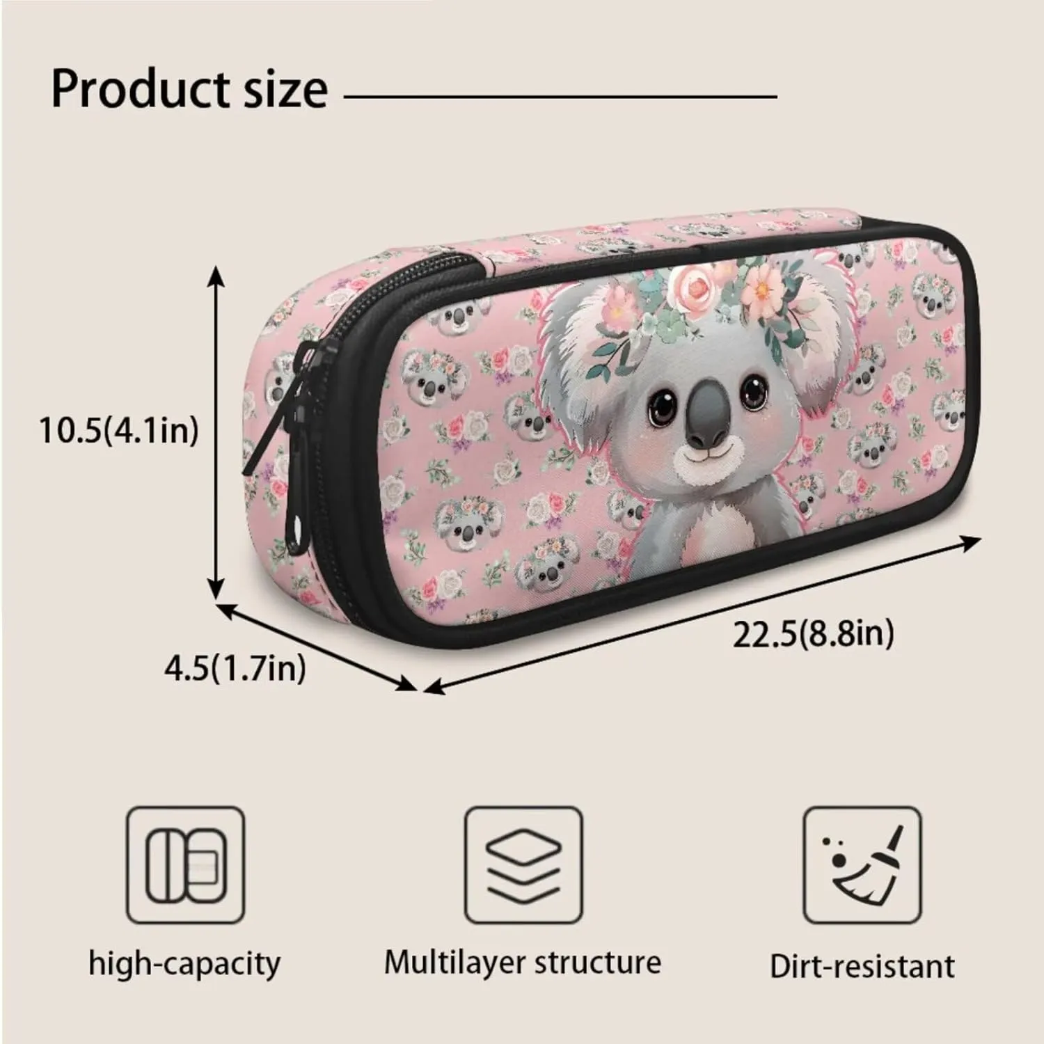 Koala Backpack for School Girls 5th Grade Cute Bookbag Set with Lunch Box and Pencil Case Elementary School Bag Lightweight Casual Back Pack Travel Daypack Bags