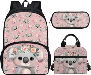 Koala Backpack for School Girls 5th Grade Cute Bookbag Set with Lunch Box and Pencil Case Elementary School Bag Lightweight Casual Back Pack Travel Daypack Bags