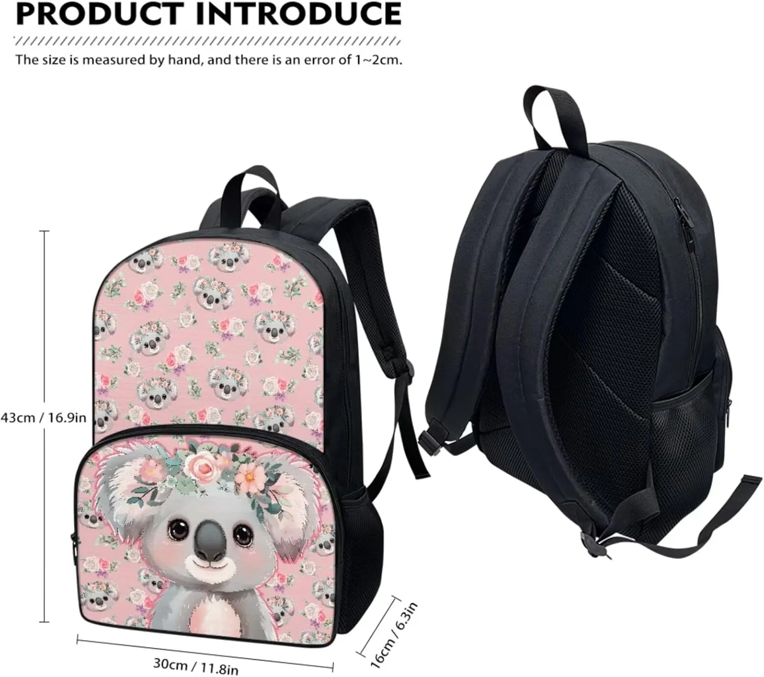 Koala Backpack for School Girls 5th Grade Cute Bookbag Set with Lunch Box and Pencil Case Elementary School Bag Lightweight Casual Back Pack Travel Daypack Bags