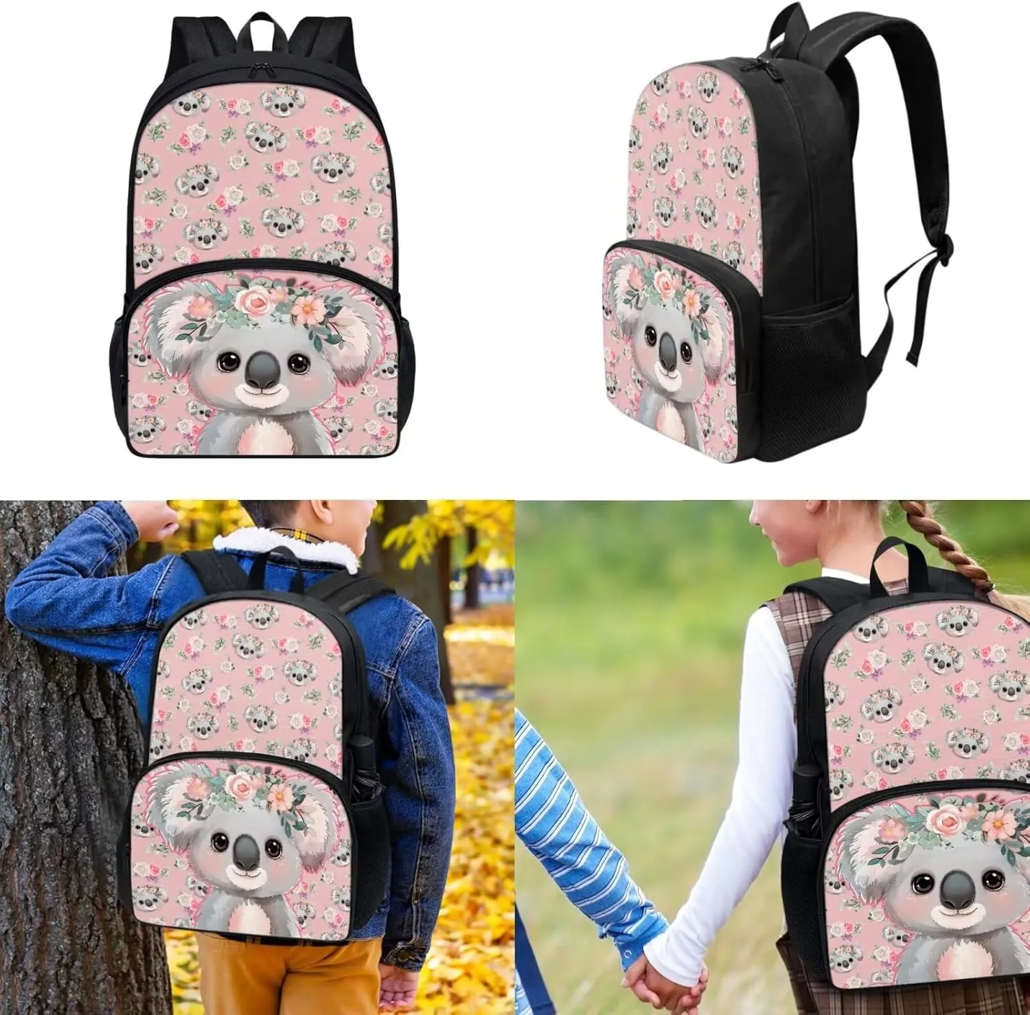 Koala Backpack for School Girls 5th Grade Cute Bookbag Set with Lunch Box and Pencil Case Elementary School Bag Lightweight Casual Back Pack Travel Daypack Bags
