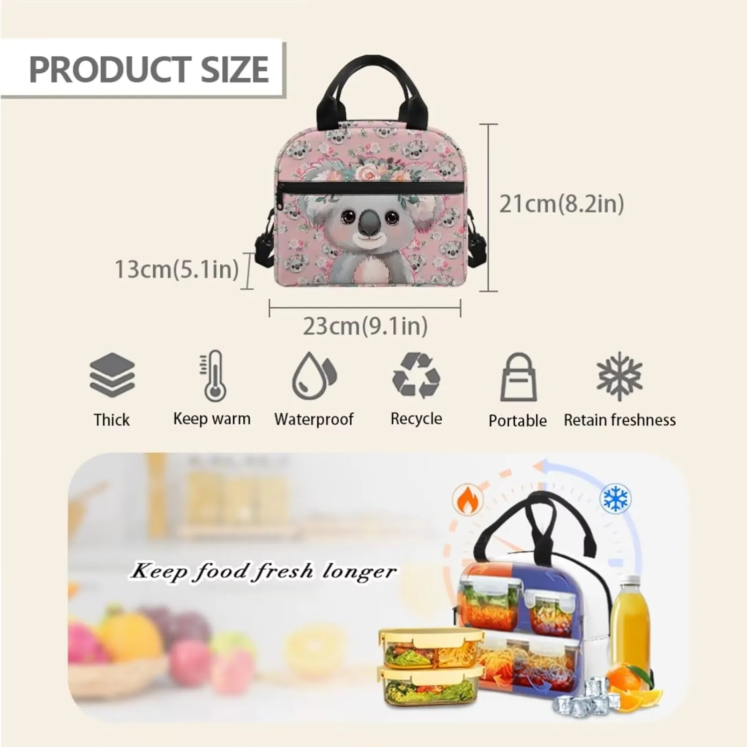 Koala Backpack for School Girls 5th Grade Cute Bookbag Set with Lunch Box and Pencil Case Elementary School Bag Lightweight Casual Back Pack Travel Daypack Bags