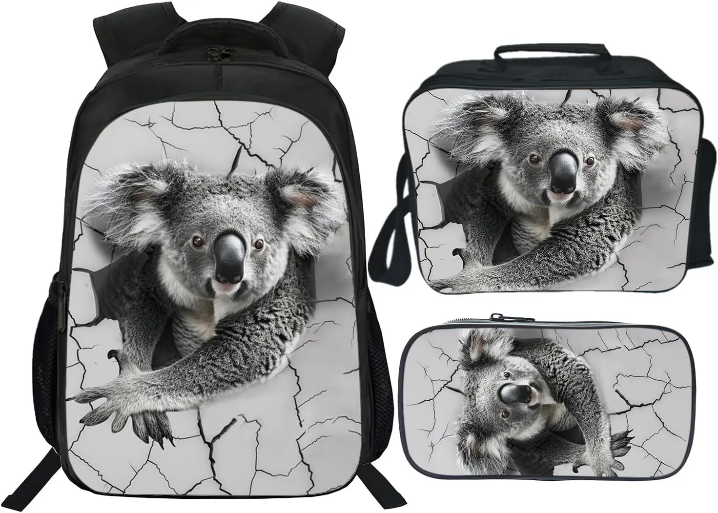 Koala Backpack Kids Bookbag 16inch Schoolbag With Lunch Box Bag And Pencil Case Set For Boys Girls