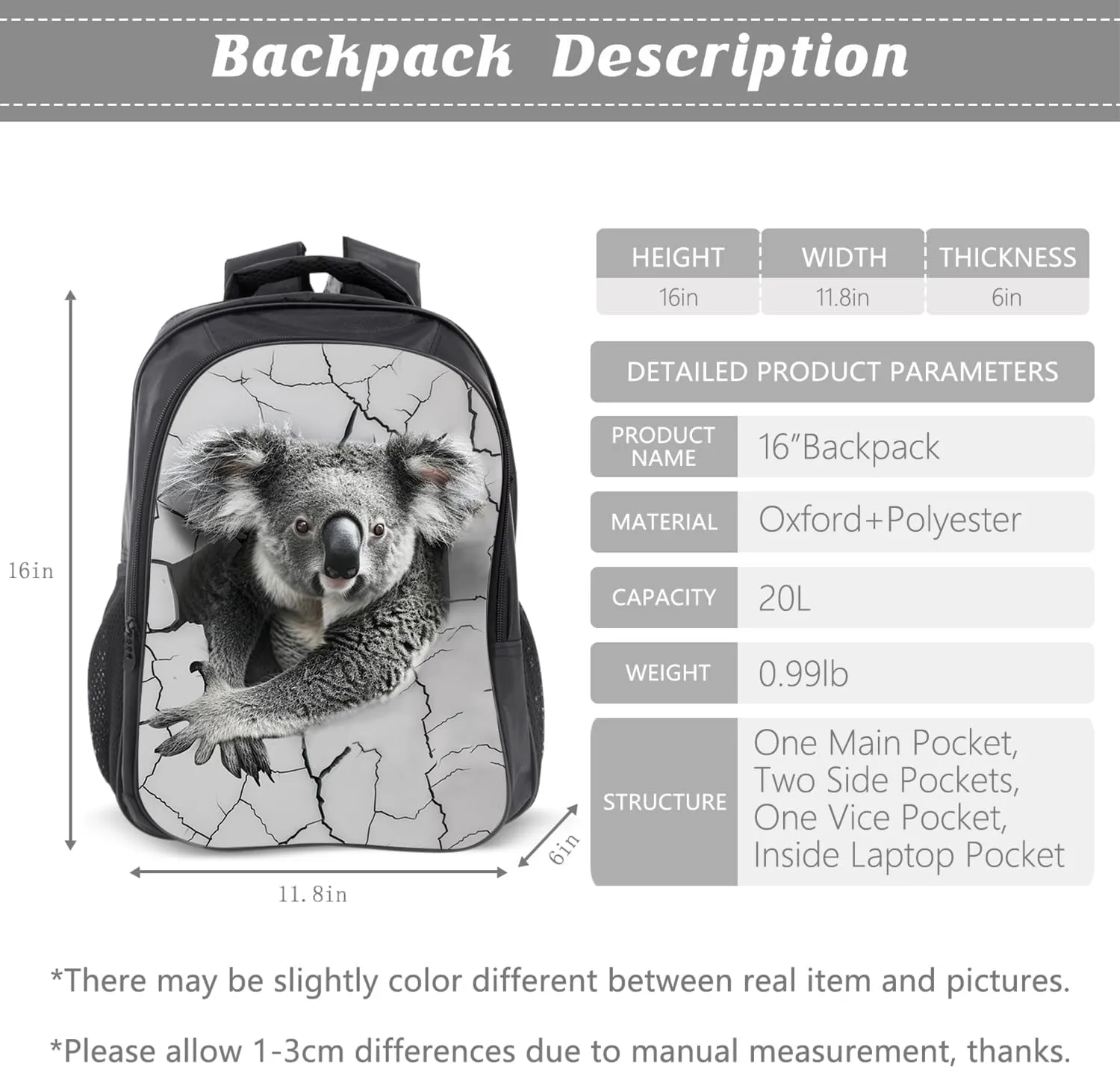Koala Backpack Kids Bookbag 16inch Schoolbag With Lunch Box Bag And Pencil Case Set For Boys Girls