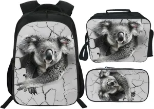 Koala Backpack Kids Bookbag 16inch Schoolbag With Lunch Box Bag And Pencil Case Set For Boys Girls