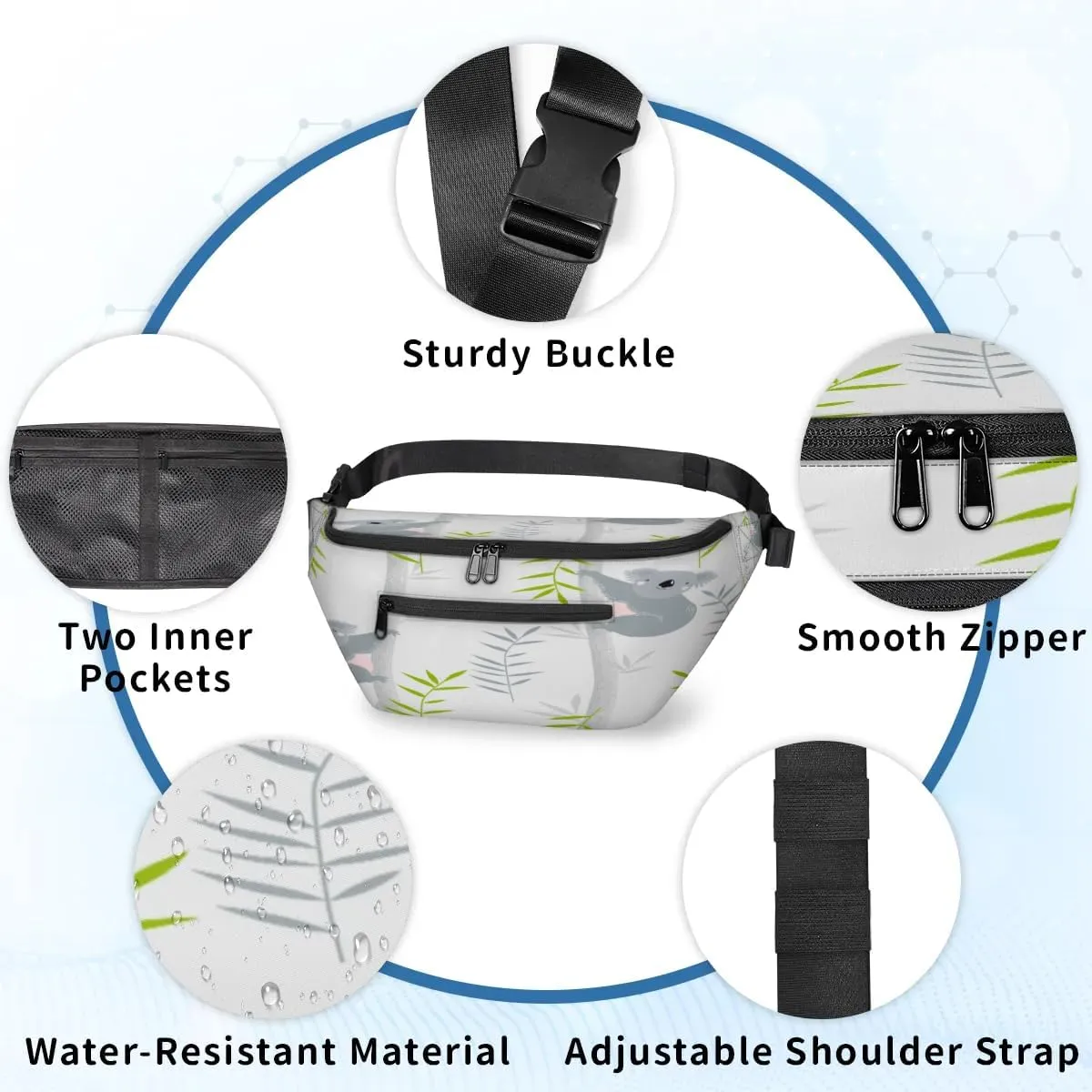 Koalas Paint Crossbody Sling Bag for Women Men Crossbody Backpack with 4 Zipper Pockets Fanny Pack Shoulder Casual Daypack for Travel Running Hiking Cycling