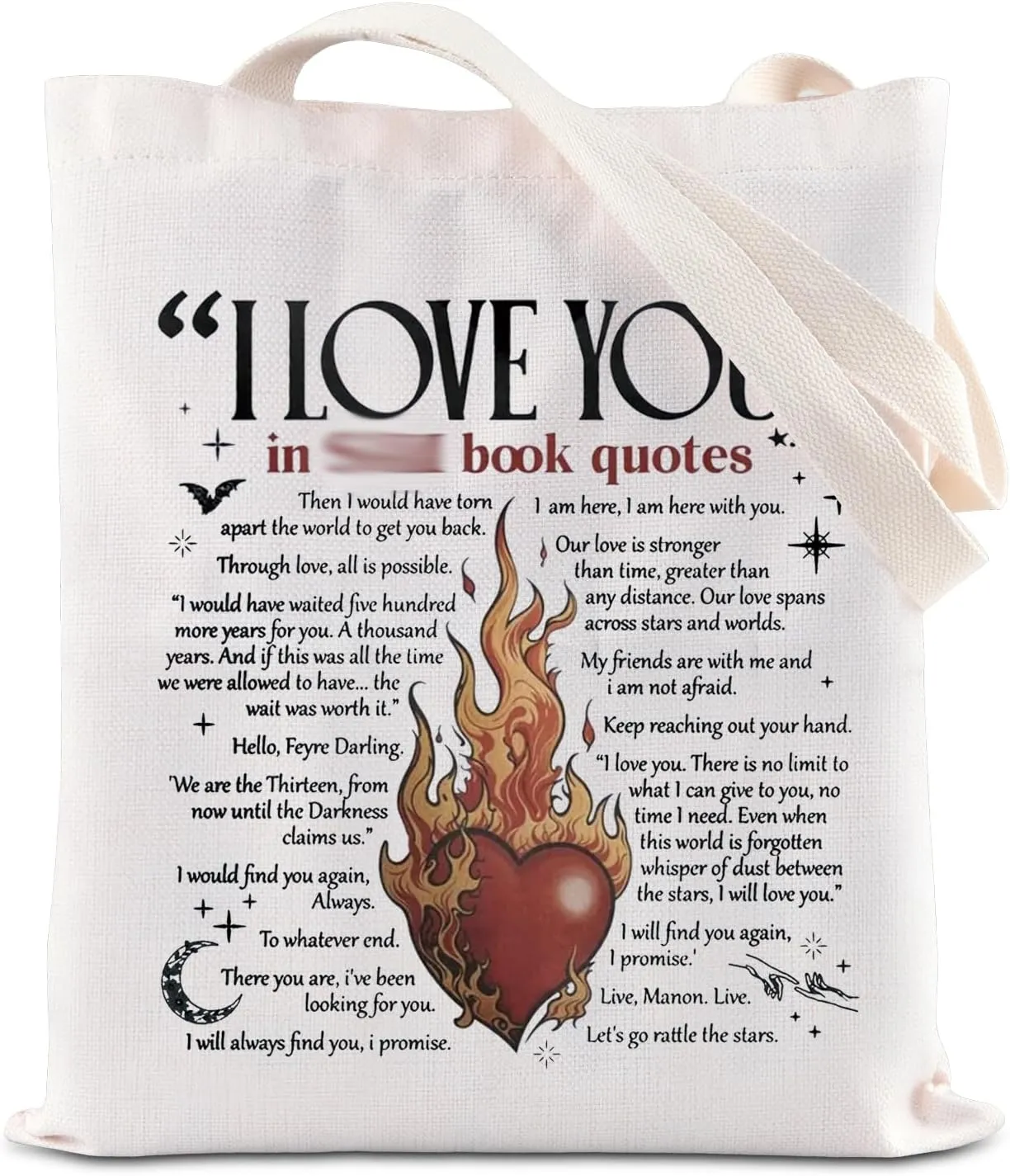 KUIYAI Novel Inspire Tote Bag Fantasy Romance Reader Gift Crescent Gift I Love You In Book Quotes Bag