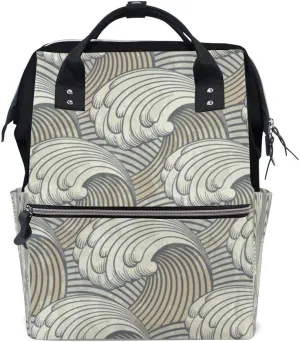 Kuizee Multipurpose Backpack Sea Wave Surge Billow Mutispandex Casual Daypack Mummy Bag School Travel 15.7Inch