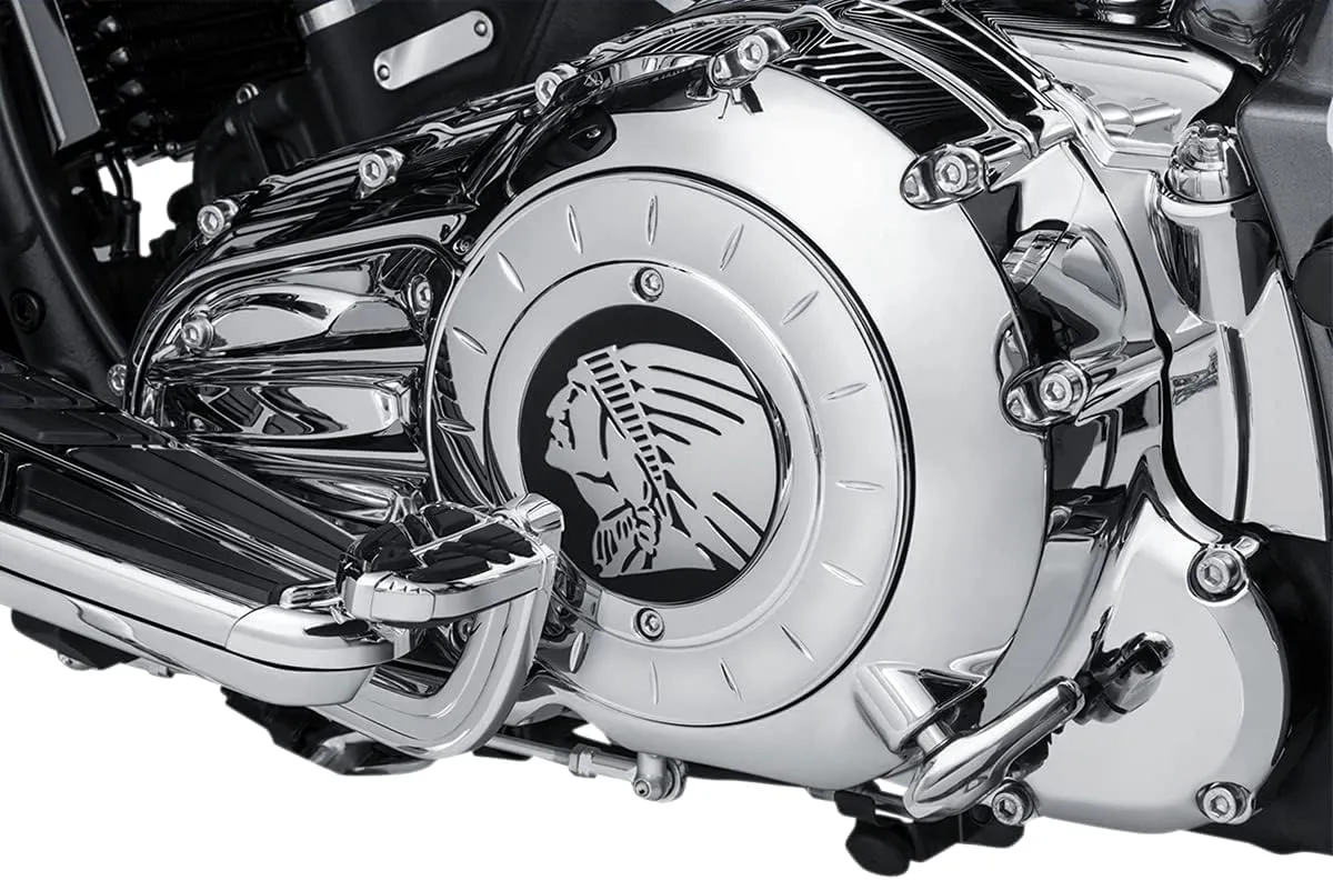 Kuryakyn 5705 Motorcycle Accent Accessory: Aztec Primary Cover and Center Medallion Cap for 2014-19 Indian Motorcycles, Chrome