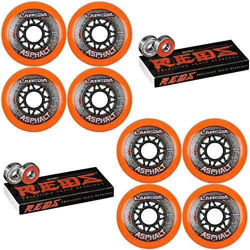 Labeda Asphalt Inline Roller Hockey Wheels 80mm Orange 85A 8-Pack Bones Reds