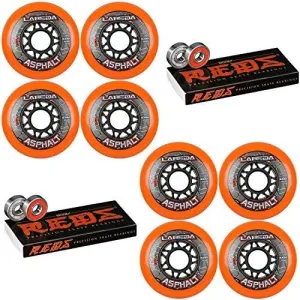 Labeda Asphalt Inline Roller Hockey Wheels 80mm Orange 85A 8-Pack Bones Reds