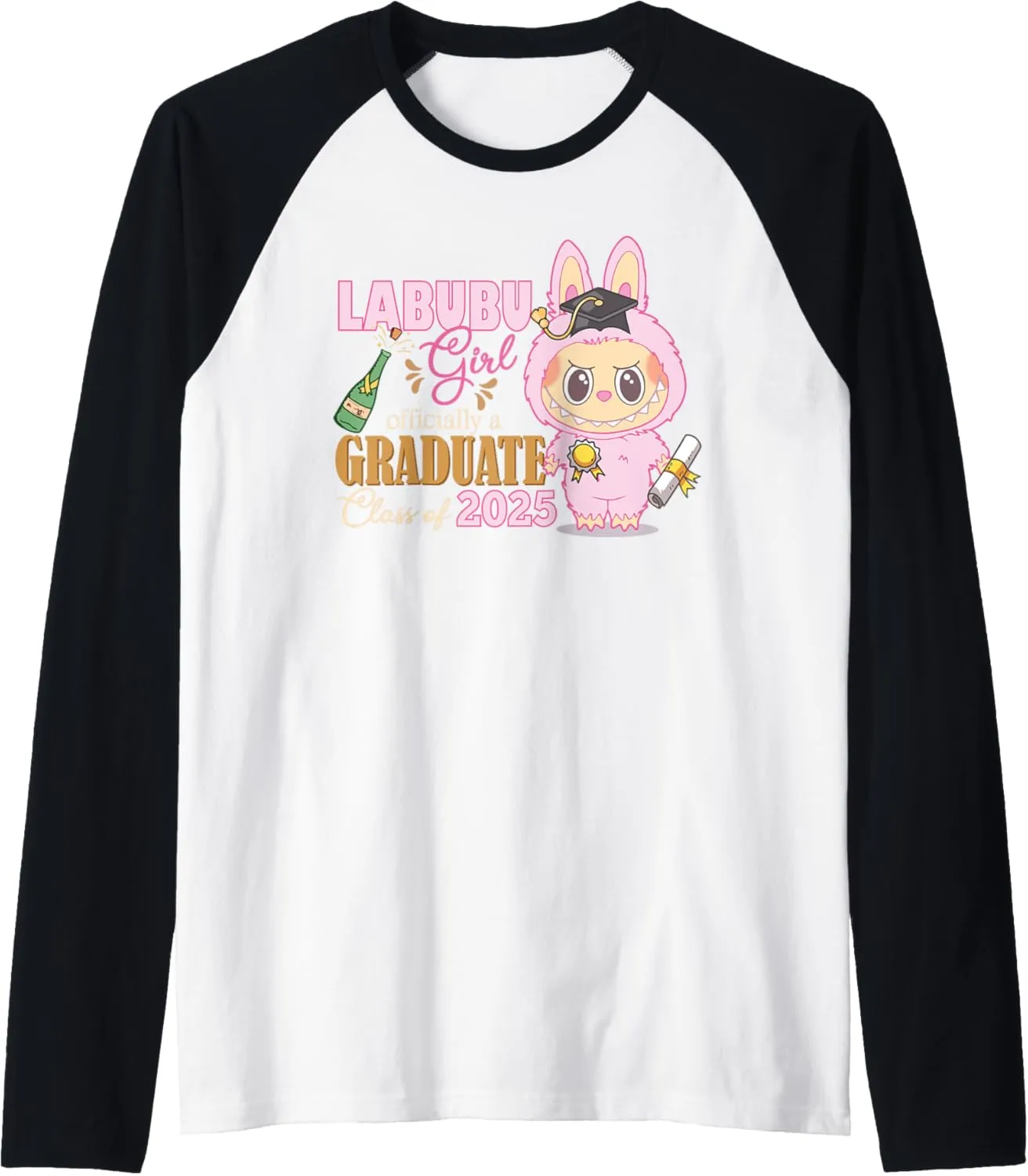 Labubu Girl Officially A Graduate Class of 2025, Senior 2025 Raglan Baseball Tee
