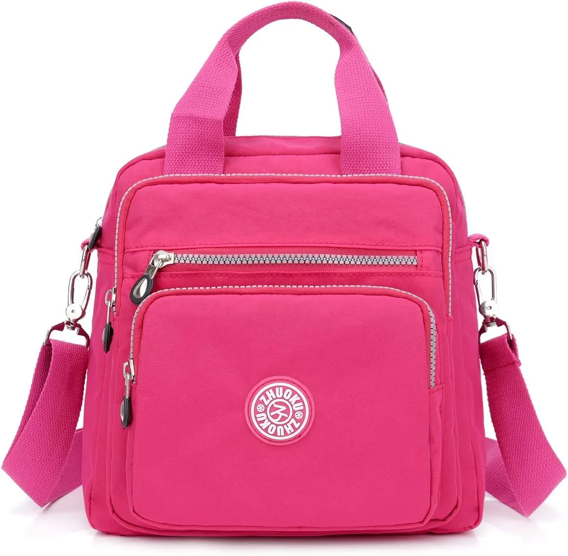 Ladies' multi-layer shoulder bag, shoulder bag, crossbody bag, handbag, casual bag, holiday gift (rose red)