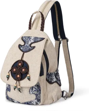 Lady's Convertible Sling Bag, Hand Craft Artisan Purse, Flower Straw Garden Stylish Canvas Casual Day Mini Backpack for Women