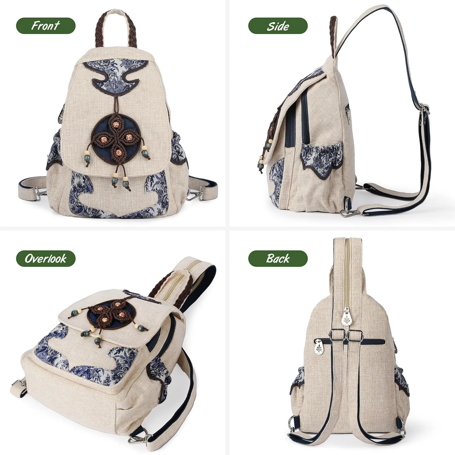 Lady's Convertible Sling Bag, Hand Craft Artisan Purse, Flower Straw Garden Stylish Canvas Casual Day Mini Backpack for Women