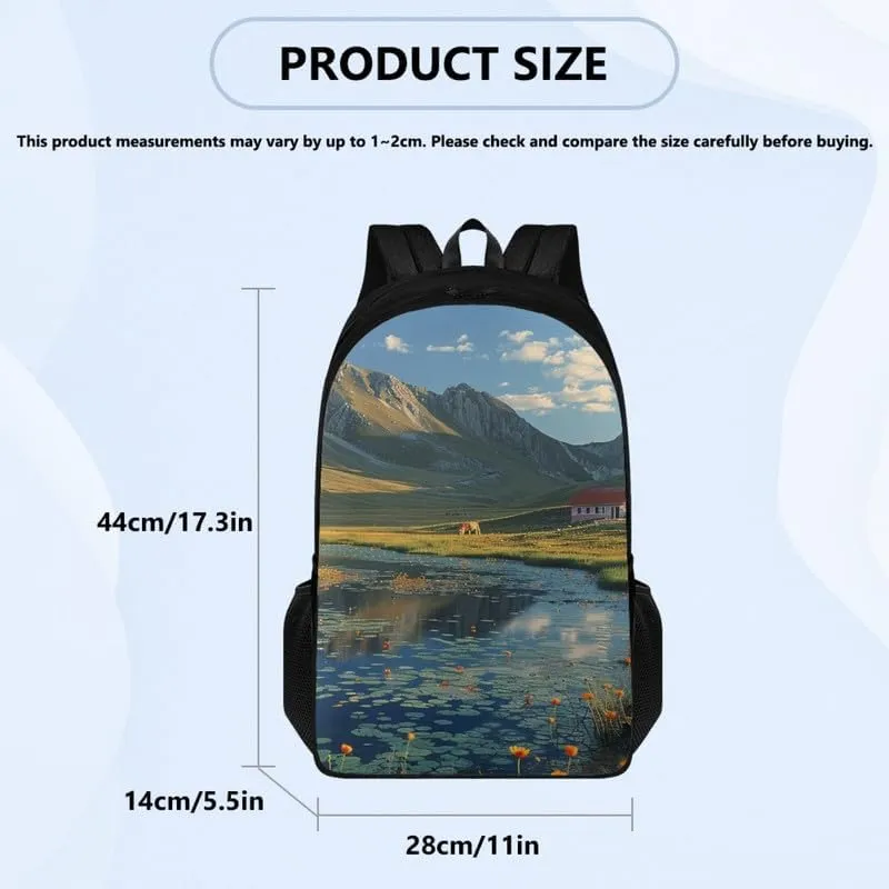 Landscape Photos Print 17.3 inch Durable College Rucksack Bag Grassland Blue Sky Travel Business Casual Backpack for Men Women Work Backpack