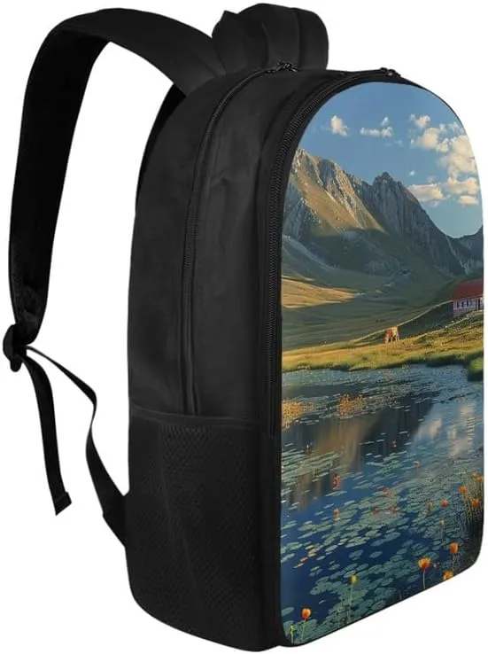 Landscape Photos Print 17.3 inch Durable College Rucksack Bag Grassland Blue Sky Travel Business Casual Backpack for Men Women Work Backpack