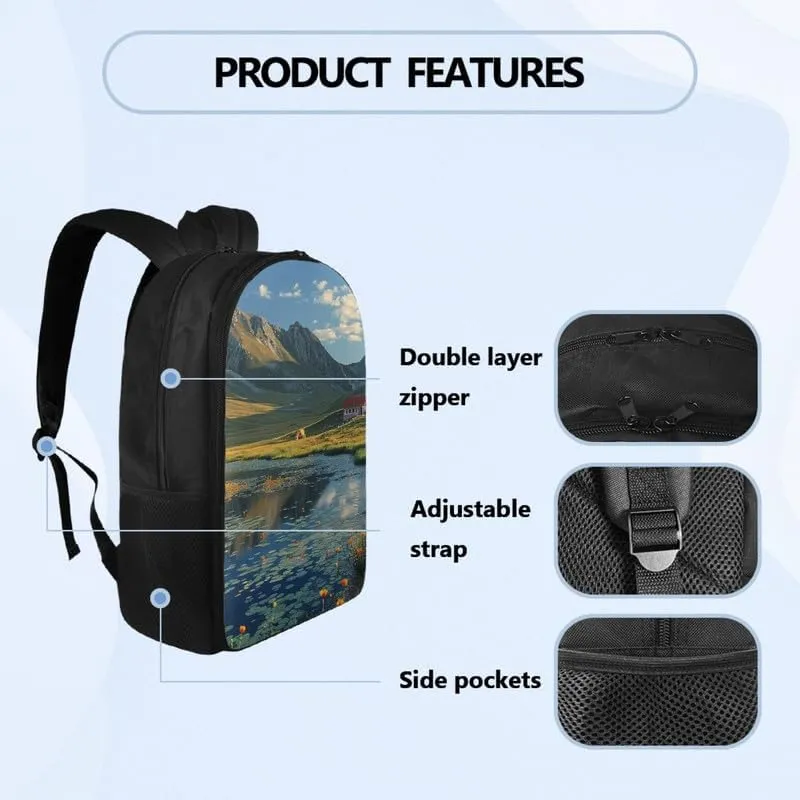 Landscape Photos Print 17.3 inch Durable College Rucksack Bag Grassland Blue Sky Travel Business Casual Backpack for Men Women Work Backpack