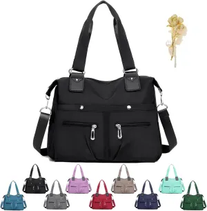 Langrents Crossbody Bag, Langrents Nylon Tote Bag, Large Capacity Waterproof Multi Pocket Shoulder Bag with Zipper