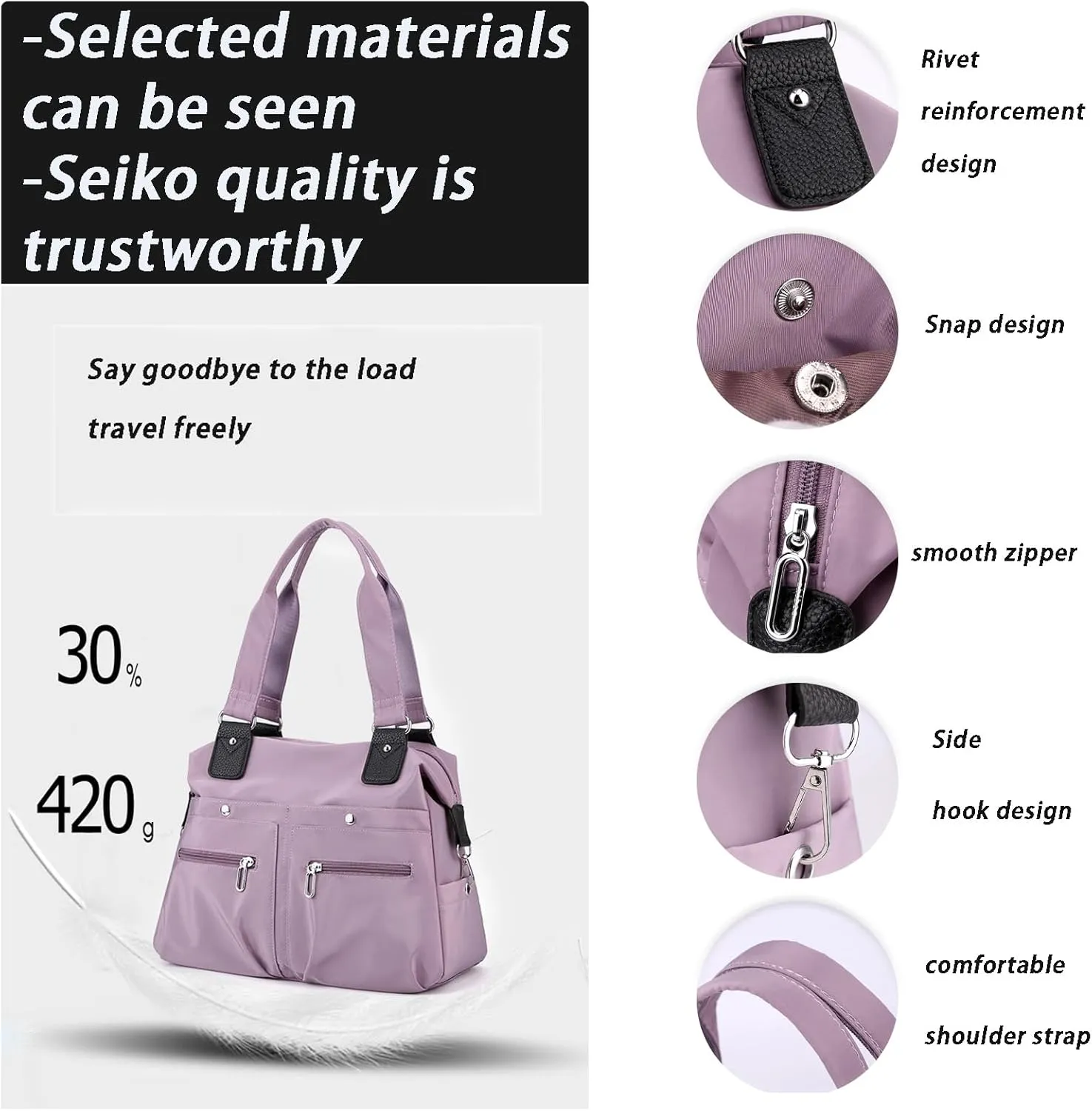 Langrents Nylon Tote Bag, Langrents Large Capacity Waterproof Multi Pocket Shoulder Bag, Crossbody Travel Messenger Bag
