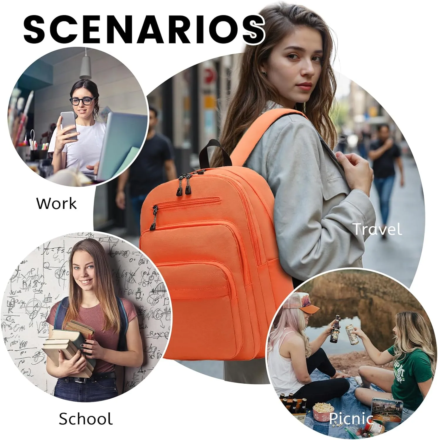 Lanola Basic Multi-Pocket Multipurpose Backpack Classical Water Resistant Student Bookbag For School Business Travel or Casual Daypack Backpacks For Men Or Women - Orange