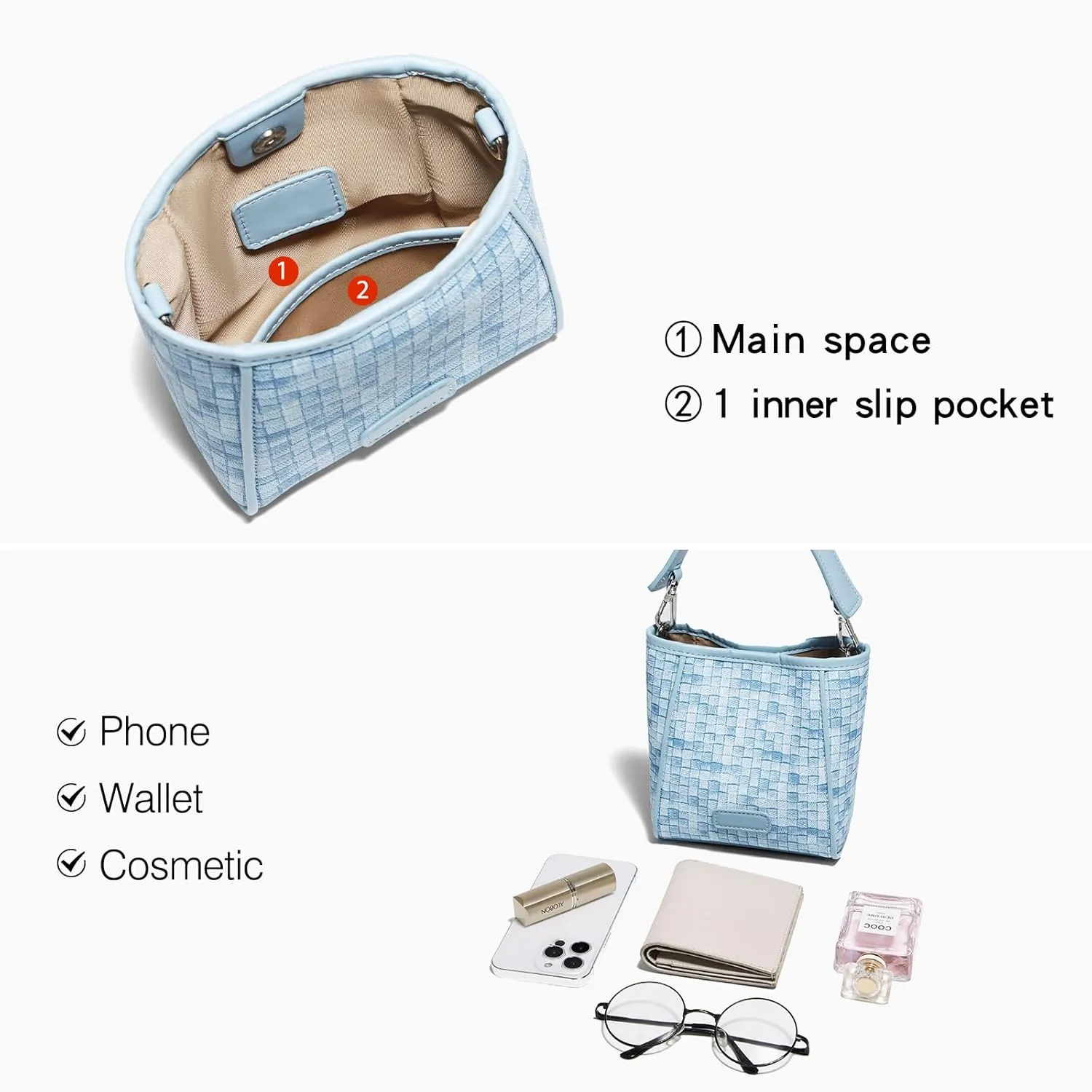 LAORENTOU Small Fabric Bucket Top-handle Crossbody Bag for Women Satchel Trendy Handbags Canvas