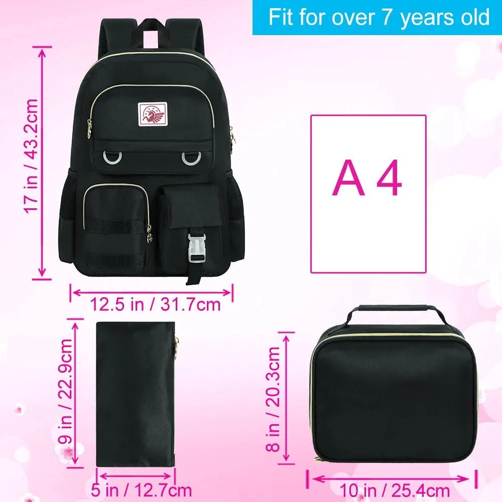 Laptop Backpack for Girls Women, 15.6" Cute Aesthetic Computer Water Resistant Anti Theft College School Bookbag with Lunch Box for Teens Students - Black