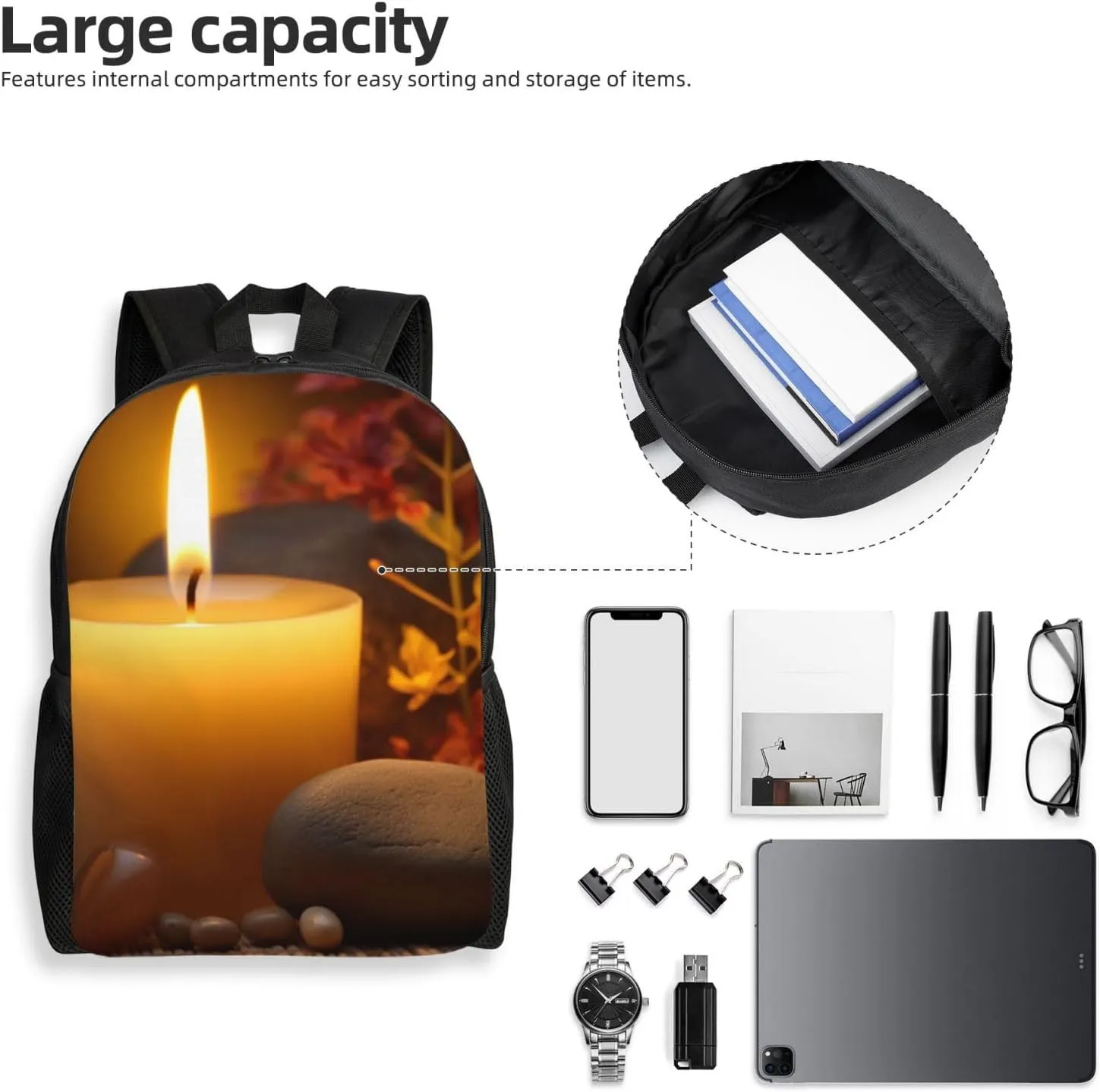 Laptop Backpack for Men Women Carry On Backpack Aromatic Candle Backpack Lightweight Travel Bag Casual Daypack
