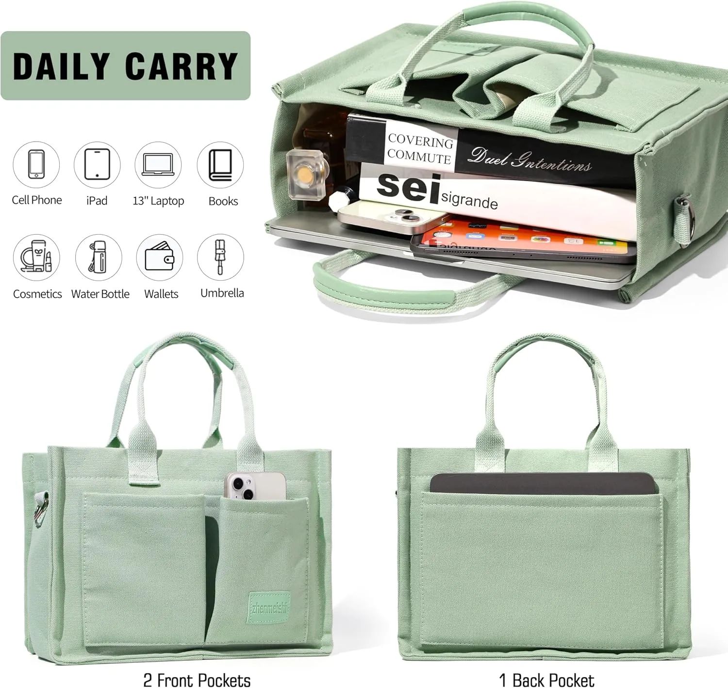 Large Canvas Tote Bag for Women with Pockets, Crossbody Shoulder Handbag Work Bags for Travel and Everyday Use