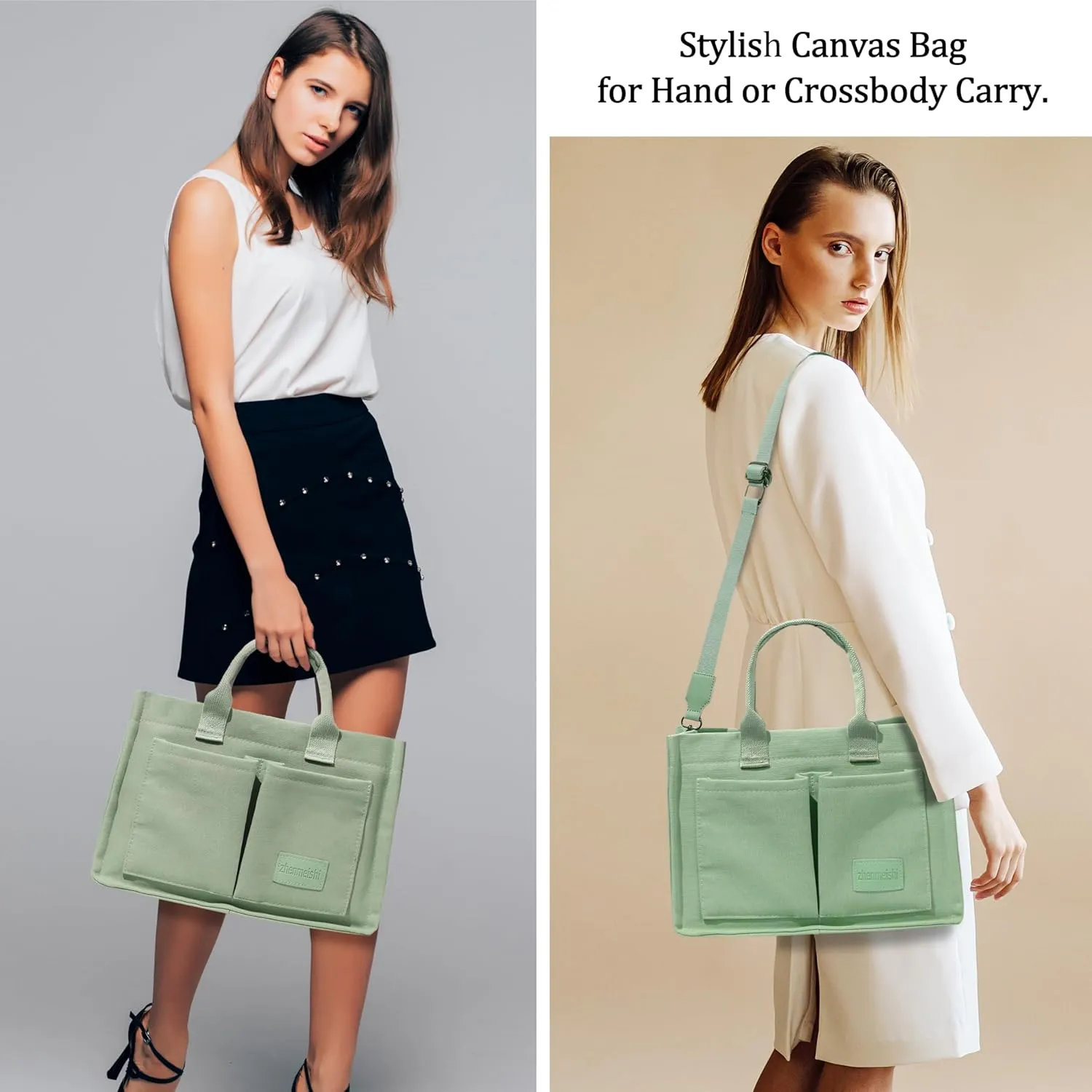 Large Canvas Tote Bag for Women with Pockets, Crossbody Shoulder Handbag Work Bags for Travel and Everyday Use