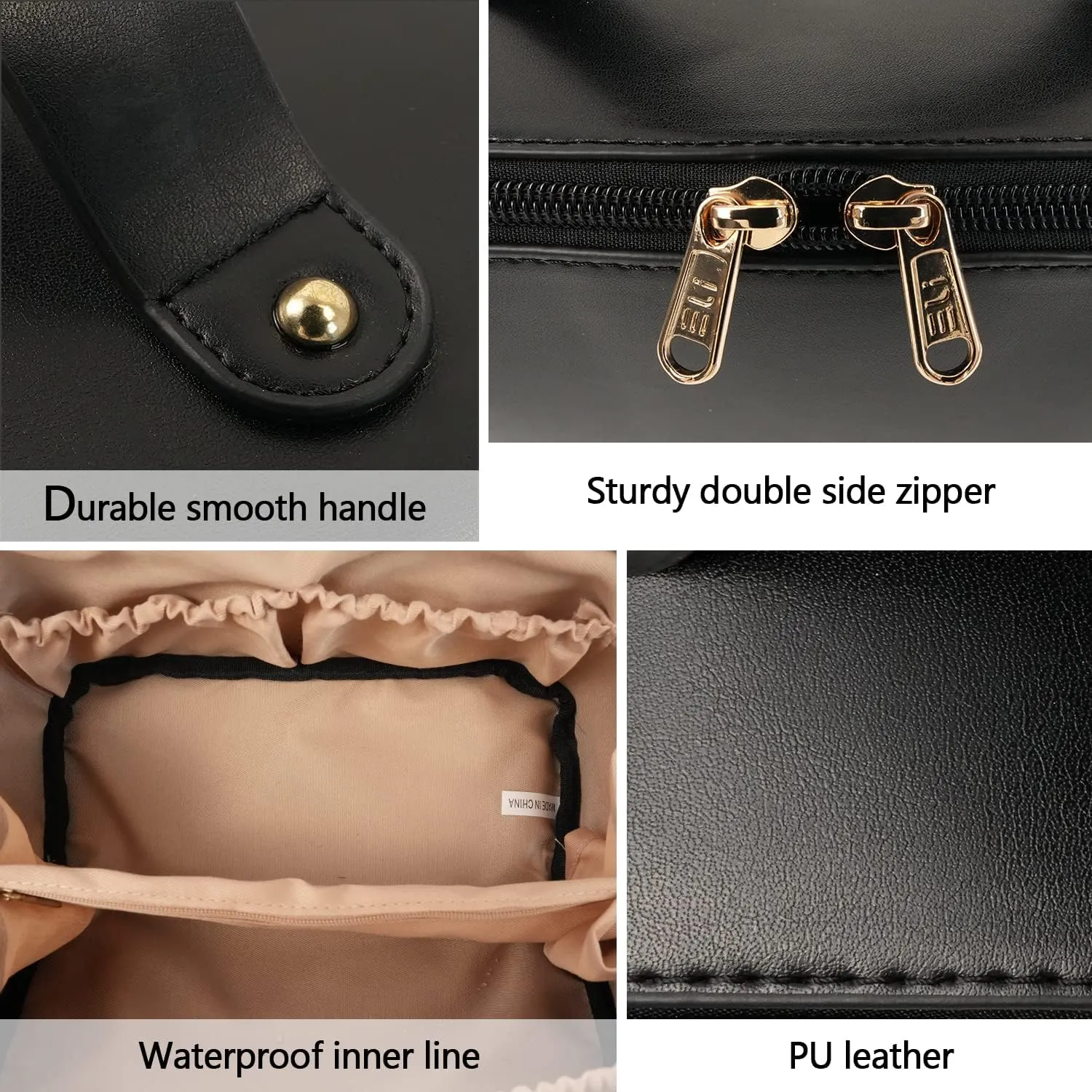 Large Capacity Cosmetic Bag, Travel Cosmetic Storage Bag with Handle, Portable Zipper Cosmetic Bag Toiletry Bag Makeup Bag Large with Compartments for Women Girls (Black)