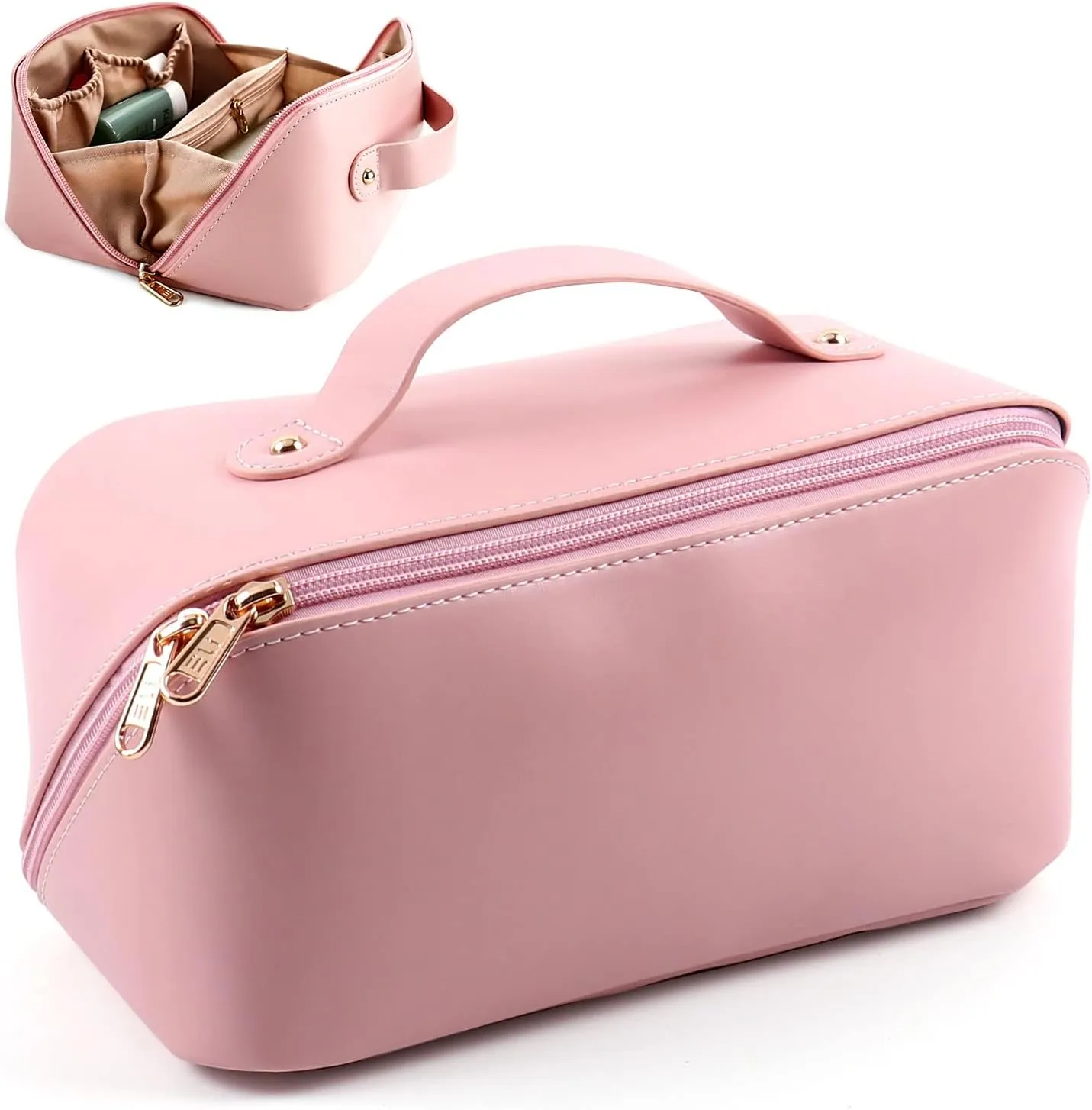 Large Capacity Cosmetic Bag, Travel Cosmetic Storage Bag with Handle, Portable Zipper Cosmetic Bag Toiletry Bag Makeup Bag Large with Compartments for Women Girls