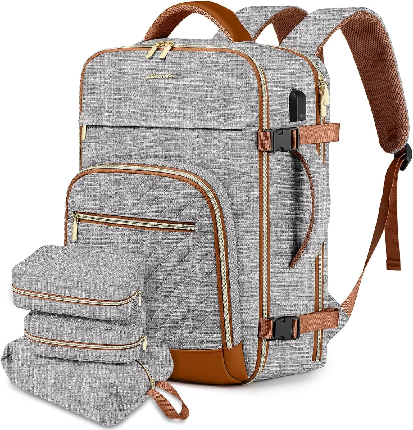 Large Carry On Travel Backpack: Flight Approved 40L Waterproof Personal Item Daypack for Women Weekender Bag fit 17inch Laptop Luggage Backpack Traveling Business with USB Port and 3 Packing Cubes
