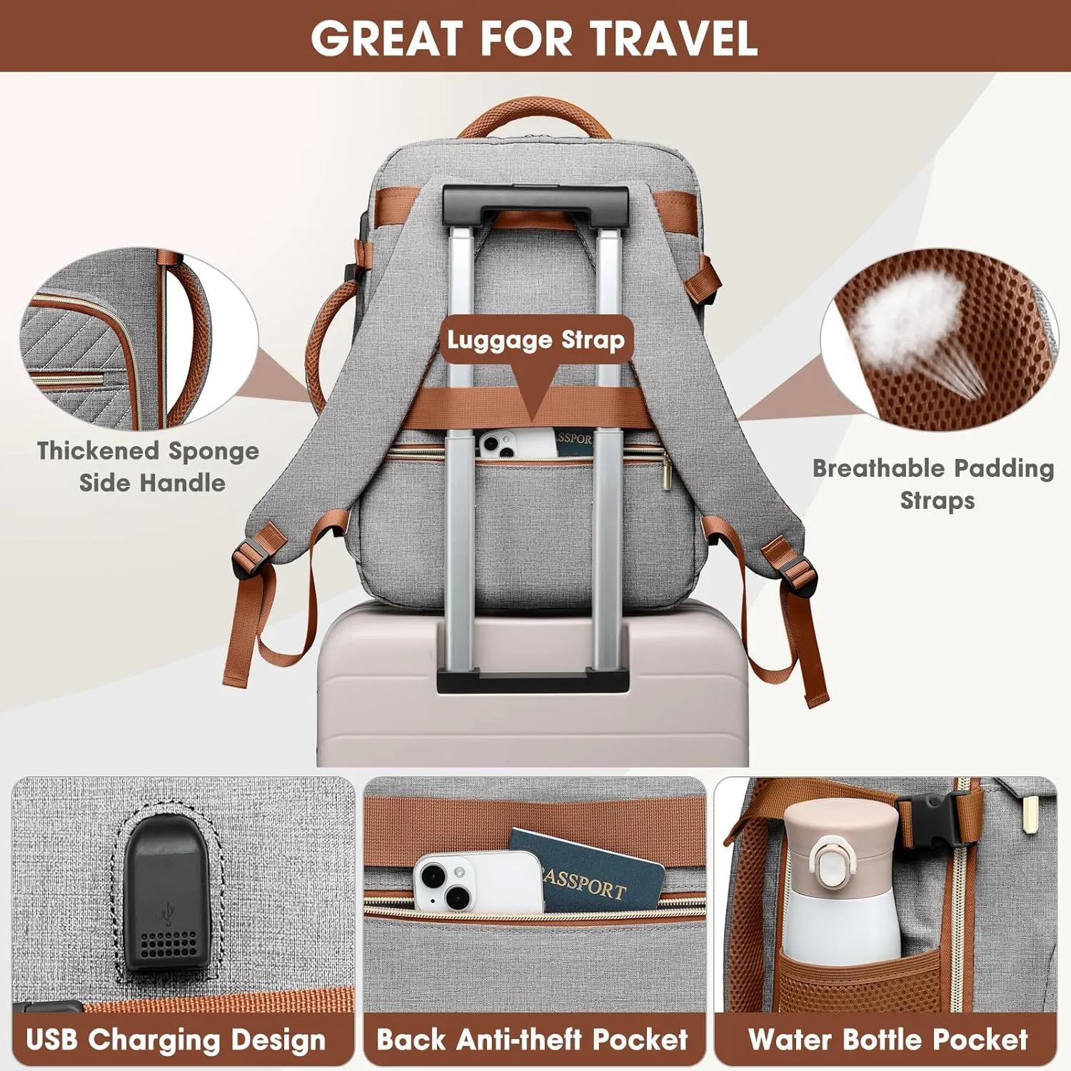 Large Carry On Travel Backpack: Flight Approved 40L Waterproof Personal Item Daypack for Women Weekender Bag fit 17inch Laptop Luggage Backpack Traveling Business with USB Port and 3 Packing Cubes